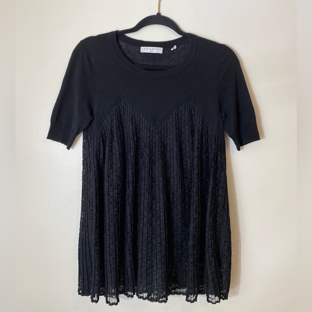 Sandro Paris Black Sweater with Lace Small
